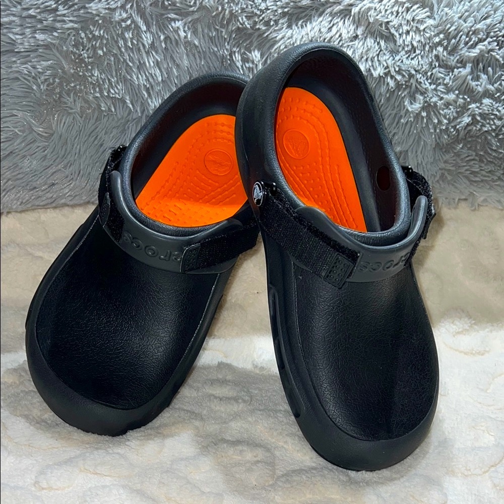 CROCS Black Slip-On Clogs with Orange Insole